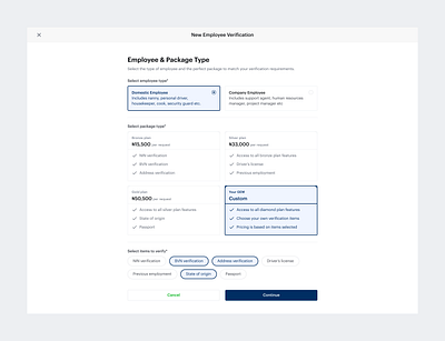 Employee & Package Type Selected app design interface ui ui design uiux ux design web app web application