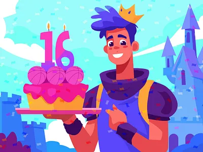 Sweet 16 of Dribbble – A Royal Celebration! background birthday celebration cartoon castle celeberation children books dribbble dribbble 16 flat illustration game background happy anniversy illustration magical special sweet 16 vector