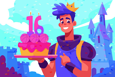 Sweet 16 of Dribbble – A Royal Celebration! background birthday celebration cartoon castle celeberation children books dribbble dribbble 16 flat illustration game background happy anniversy illustration magical special sweet 16 vector