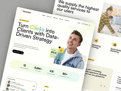 BoostNest – Digital Marketing Agency Landing Page agency landing page agency website design creative agency website design digital marketing agency faimadesigns interface landing page landingpage marketing agency product service ui ux web design webdesign website website design