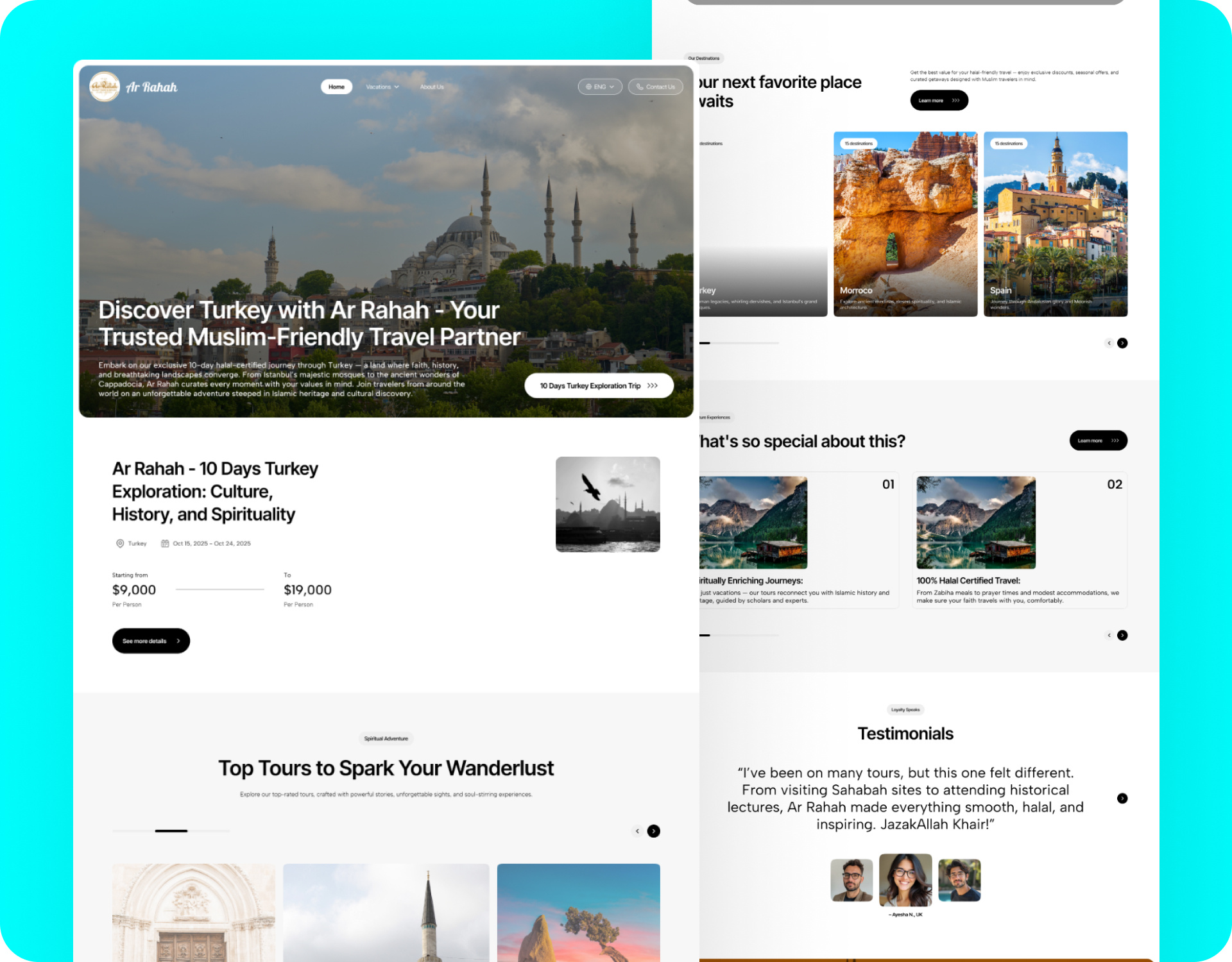 AR Rahah - Muslim & Halal Travel Agency Design about us home page landing page muslim travel website travel travel agency website travel webs design travel website travelling travelling website ui uiux userinterface ux web design webdesign