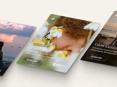 Beauty Startup – Card Plans 3d beauty branding cards glass interactive liquid typography ui women