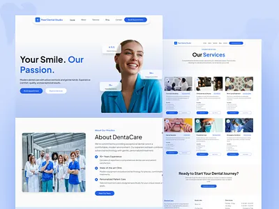 Pearl Dental Studio - Dental site Redesign blue and white clean ui clinic website dental studio dental website dentist website healthcare design landing page design medical website minimal design modern website ui inspiration user experience ux design website redesign