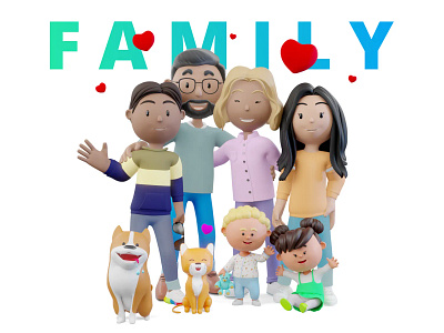 Cartoon 3D family 3d 3d illustration blender cartoon character cute dog family female human illustration kid lowpoly male man mascot resources stylized woman