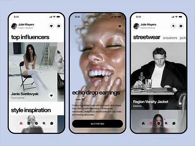 Fashion Community eCommerce ai android app artificial intelligence brand app branding clothing ecommerce fashion app influencer instagram ios laconic mobile product sale shopping social app ui ux
