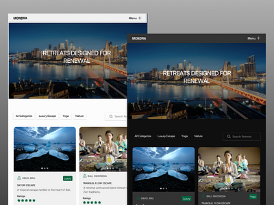 Retreat website page dashboard design