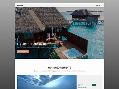 Retreat website Hero light mode dashboard design