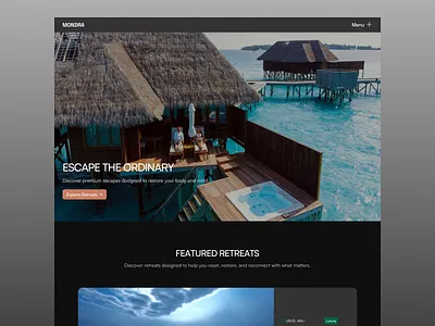 Retreat website hero dark mode dashboard design