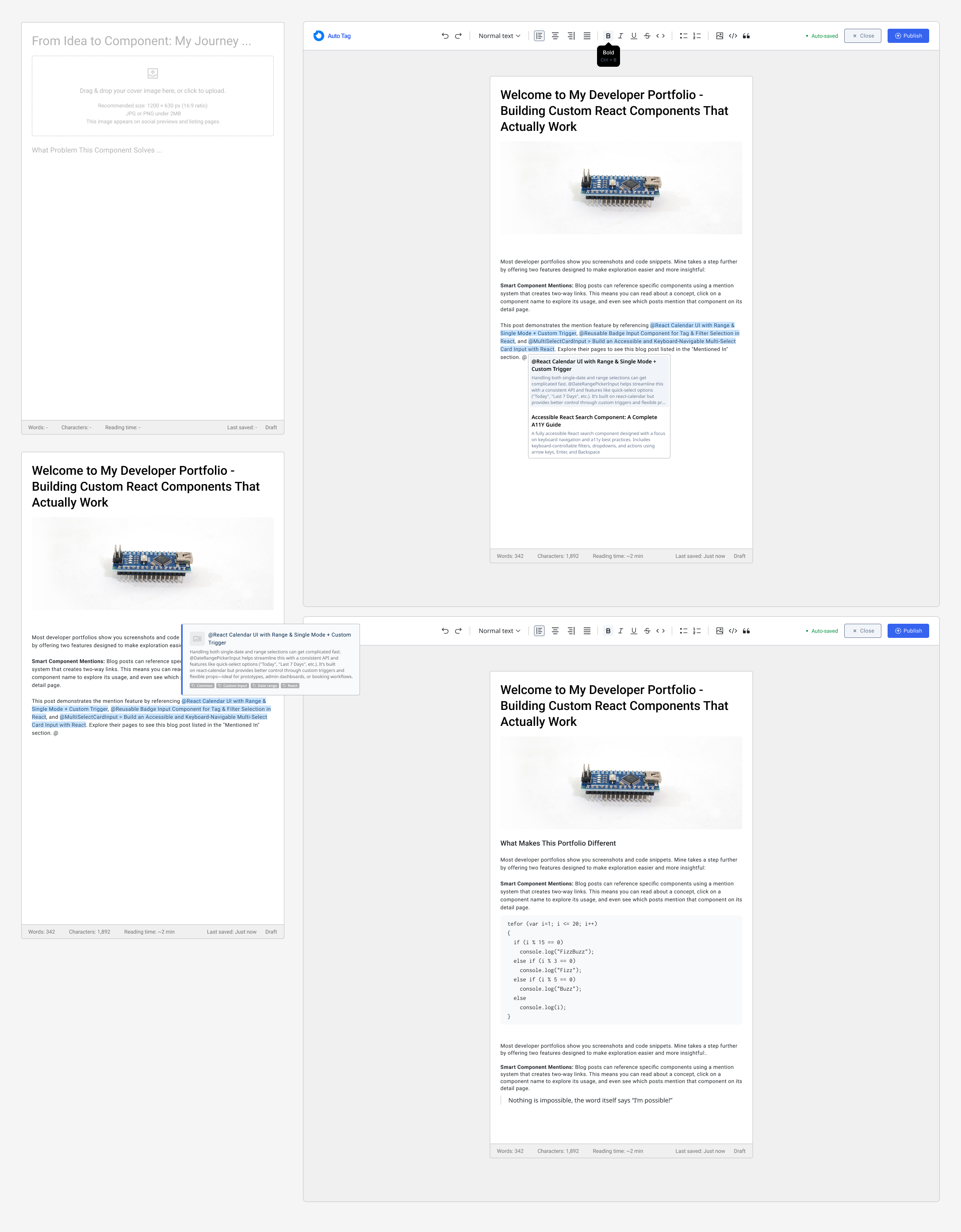 Blog Editor with Smart Tagging & Component Preview System ui