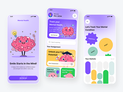 AI Mental Health App Design ai app ai app design ai mental health app app animation brain app health app health assessment healthcare mental health mental health app mindfulness app mobile app