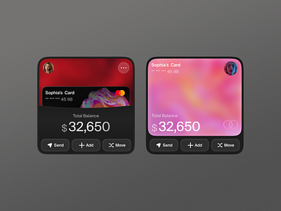 Digital Wallet Widgets | Dark apple watch balance credit cards dark mode design system digital wallet fintech ios mobile design ui ui kits visual design