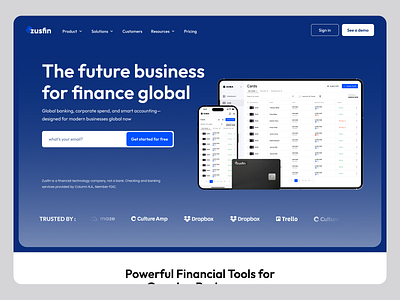 Zusfin- Finance Website Landing Page b2b bank banking credit card dashboard design finance financial fintech graphics designer interaction landing page money saas saas website ui ux ux design wavespace web app website