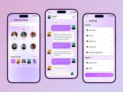 Dating Mobile App appdesign chatapp cleanui dating app figmadesign friendsapp iosdesign livechat messagingui minimalui mobileapp mobileexperience mobileui moderndesign purplegradient registrationpage settingspage socialapp uiux userinterface