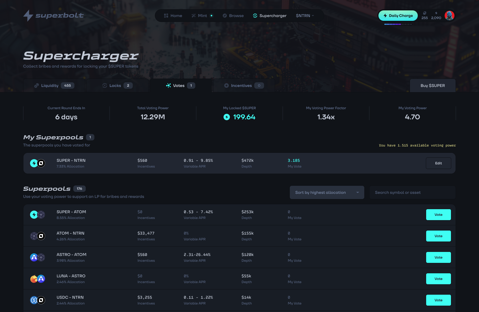 Superbolt ve(3,3) dark ui web3