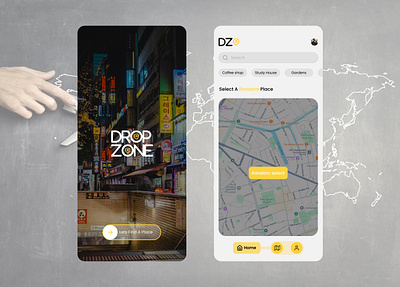 Title: Drop Zone: Discover Your Next Random Adventure! app design graphic design ui ui design ux ux design
