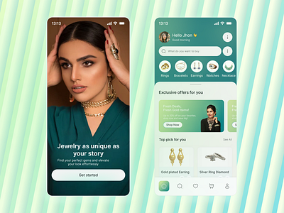 Jewelry shopping app app ui cart ui clean ui dribbble shot ecommerce app elegant design figma design gold app ui home screen ui jewelry app jewelry store mobile app ui mobile ecommerce modern app design product design shopping app ui for shopping ui ux design ux inspiration