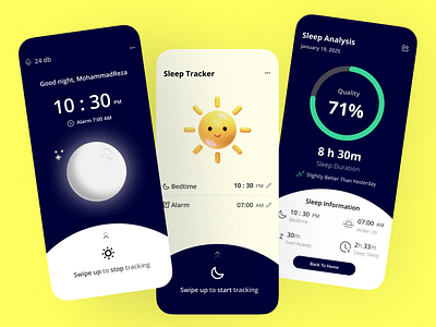 🌌Sleep Tracker UI 3d ui app concept app design clean ui daily ui dark mode health app light mode mobile app mobile ui sleep tracker smart app ui design uiux ux design