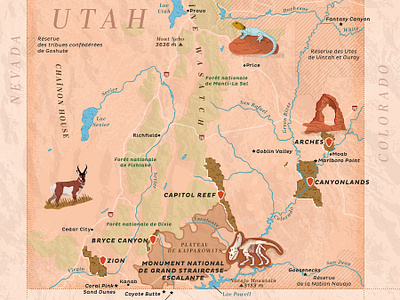 Utah illustrated map cartography editorial illustrated map illustration illustrator magazine map maps press print utah wildlife