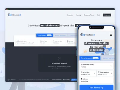 Web App for visadocs.ai form landing page product design travel ui ux web app web design website