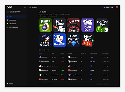 Games Dashboard UI branding design ui ux website website design
