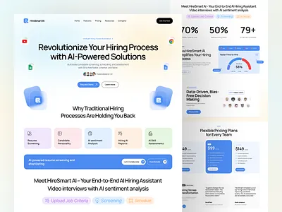 AI Hiring Solution Landing Page ai dashboard ui ai hiring ai recruitment ai website ui data driven hiring hire ai tool hire smart ai hiring assistant hiring landing page hiring platform ui hr saas hr tech modern saas website online hiring platform recruitment landing page recruitment website saas landing design video interview ai