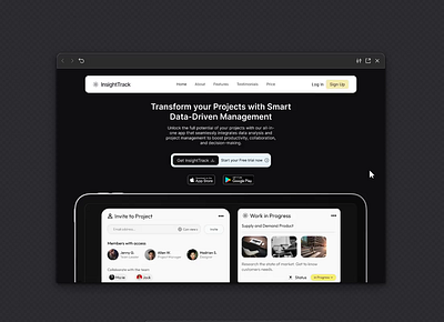 Landing for Project Manager App animation app branding dashboard design figma landing page management uiux design web design