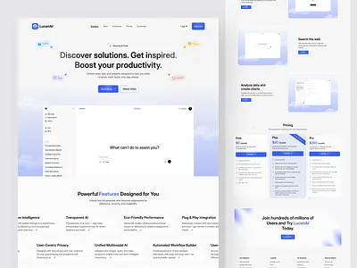 AI-powered assistant Landing Page ai ai powered design designinspiration figmadesign graphic design landing page minimalui saas social media ui ui design userexperience ux web design website
