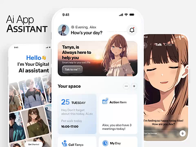 Ai assistant app design ai ai app ai app design ai assistant ai bot animation anime app anime assistant app app design app designer app developer assistant app chatgpt mobile app modern app social app ui designer