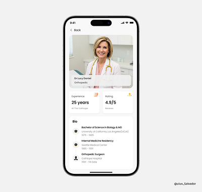 Doctor Bio bio care doctor healt care health hospital icon medical mobile design mobile ui ratings school surgeon typography ui ui design user experience user interface ux design