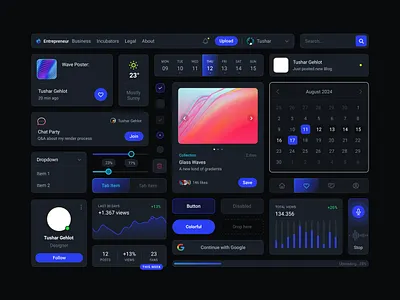Dark Social UI Component Design 3d app branding creativedashboard darktheme dashboarddesign figmadesign graphic design interfacedesign logo modernui typography ui ux webappui