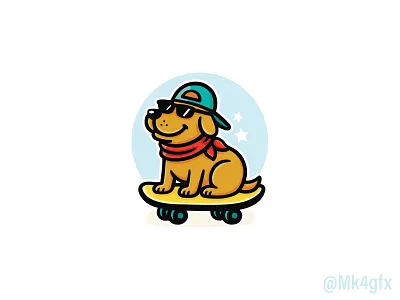 Cool Dog Skating Logo (for sale) animal board branding cap cool cute design dog illustration logo logos modern pet puppy scarf skate skateboard sunglasses wheels