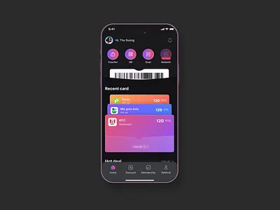 Loyalty App Homepage customer reward dark mode dark ui figma loyalty app mobile app point app ui design