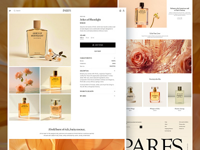 PARFS — eCommerce Product details page ui ux design add to cart ui beauty product page clean ui conversion focused ui ecommerce product page elegant ui design fragrance pdp high end product detail page luxury e commerce luxury pdp design luxury ui minimal product page online store perfume product page perfume website product detail section responsive product page ui uiux design