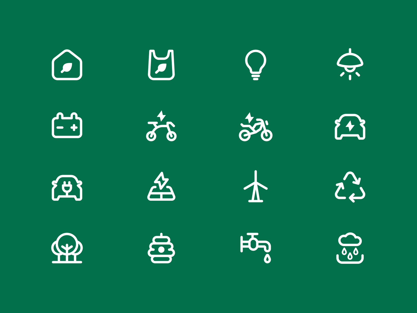 Sustainable Living Icon Set eco friendly electric vehicles graphic design icon design icon set iconography recycling reusable bags sustainable design ui icon visual design water conservation wind energy