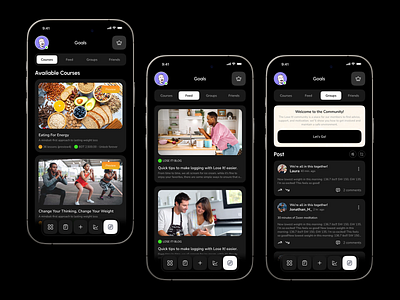 Lose It! – Community & Course Experience UI community ui course app ui dark fitness app design health app ui ios app lose it app mobile ui design nutrition app social wellness theme ui ui ux design ux design