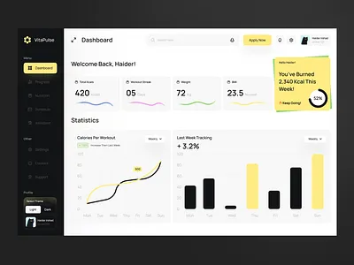 VitaPulse Nutrition Dashboard ai assistant ai dashboard app design branding dasbboard dashboard design figma graphic design illustration logo ui user interface