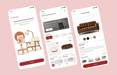 Furniture Shopping App UI customillustration ecommercedesign furnitureapp minimaldesign mobileui productdesign uidesign uxdesign