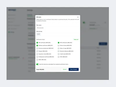 Edit Plan Modal app design interface ui ui design uiux ux design web app web application