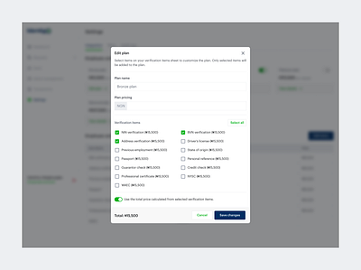 Edit Plan Modal app design interface ui ui design uiux ux design web app web application