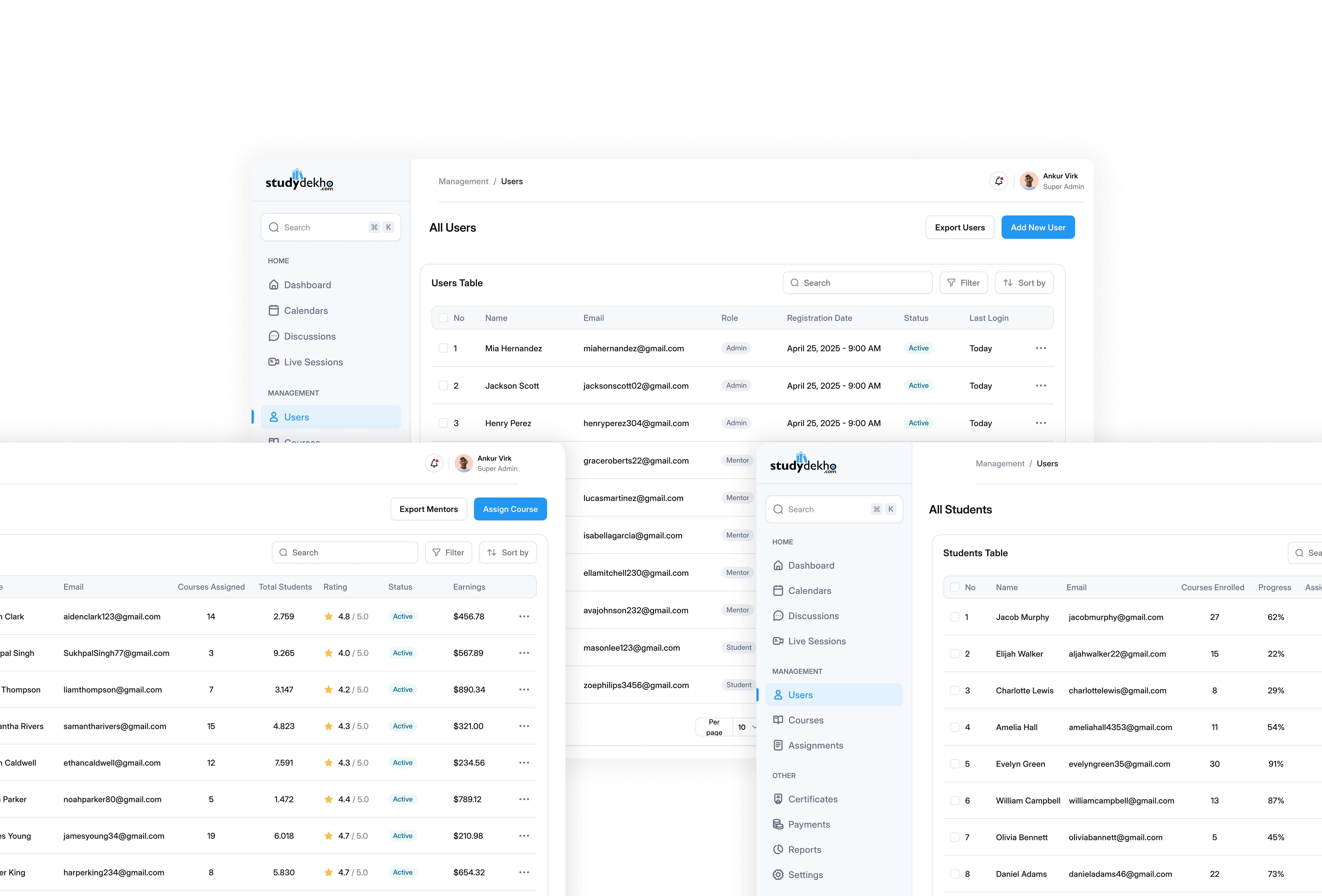 Studydekho - Members Dashboard admindashboard brandidentity branding creativeinterface dashboard dashboarddesign designsystem dribbble edtechdesign interfacedesign productdesign saasdesign usermanagement uxdesign uxui vector