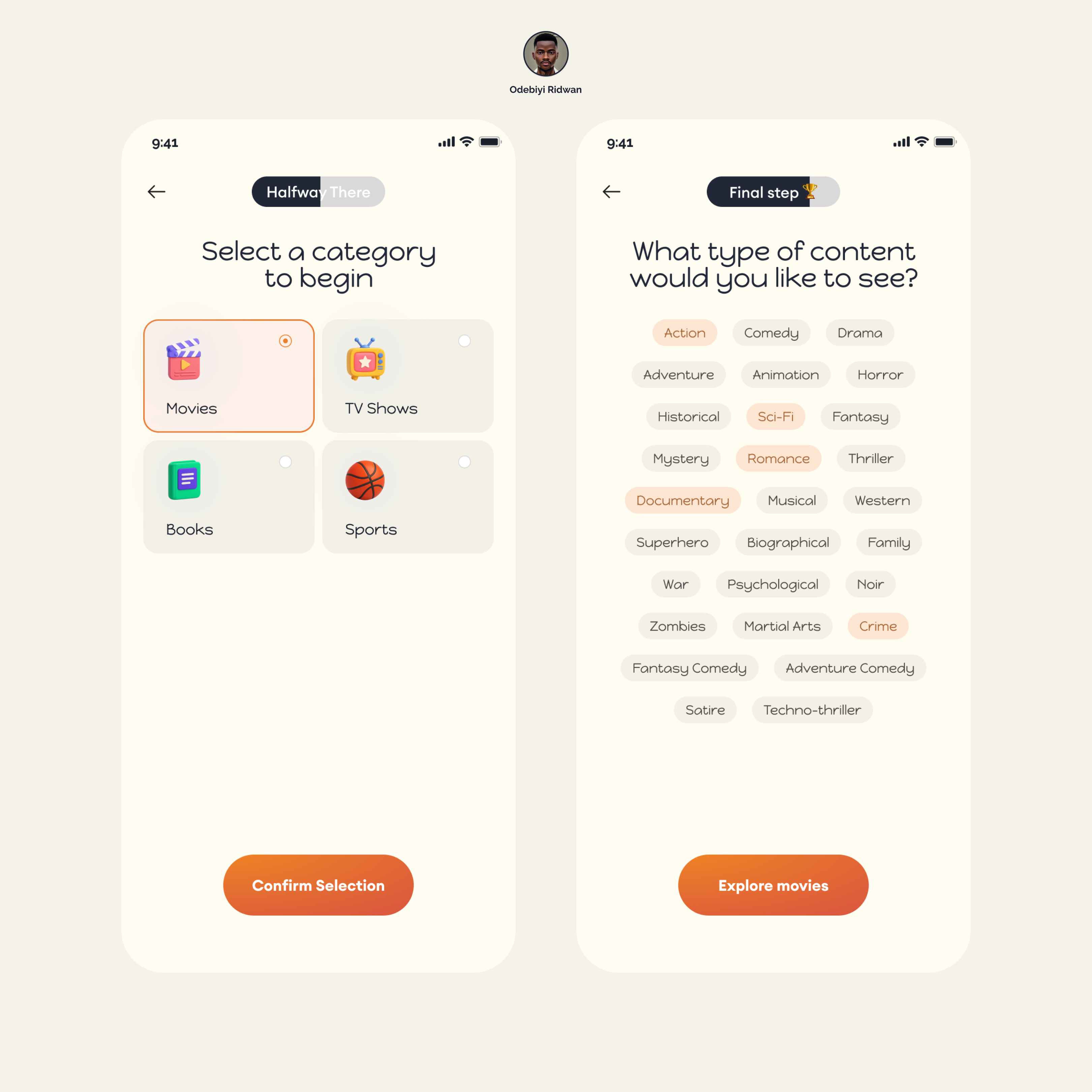 Movie Onboarding App app appui design figma movie onboarding selectors tv show ui uiux ux