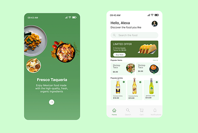 Modern Food Delivery App UI – Clean & Minimal Green Theme design ui ux