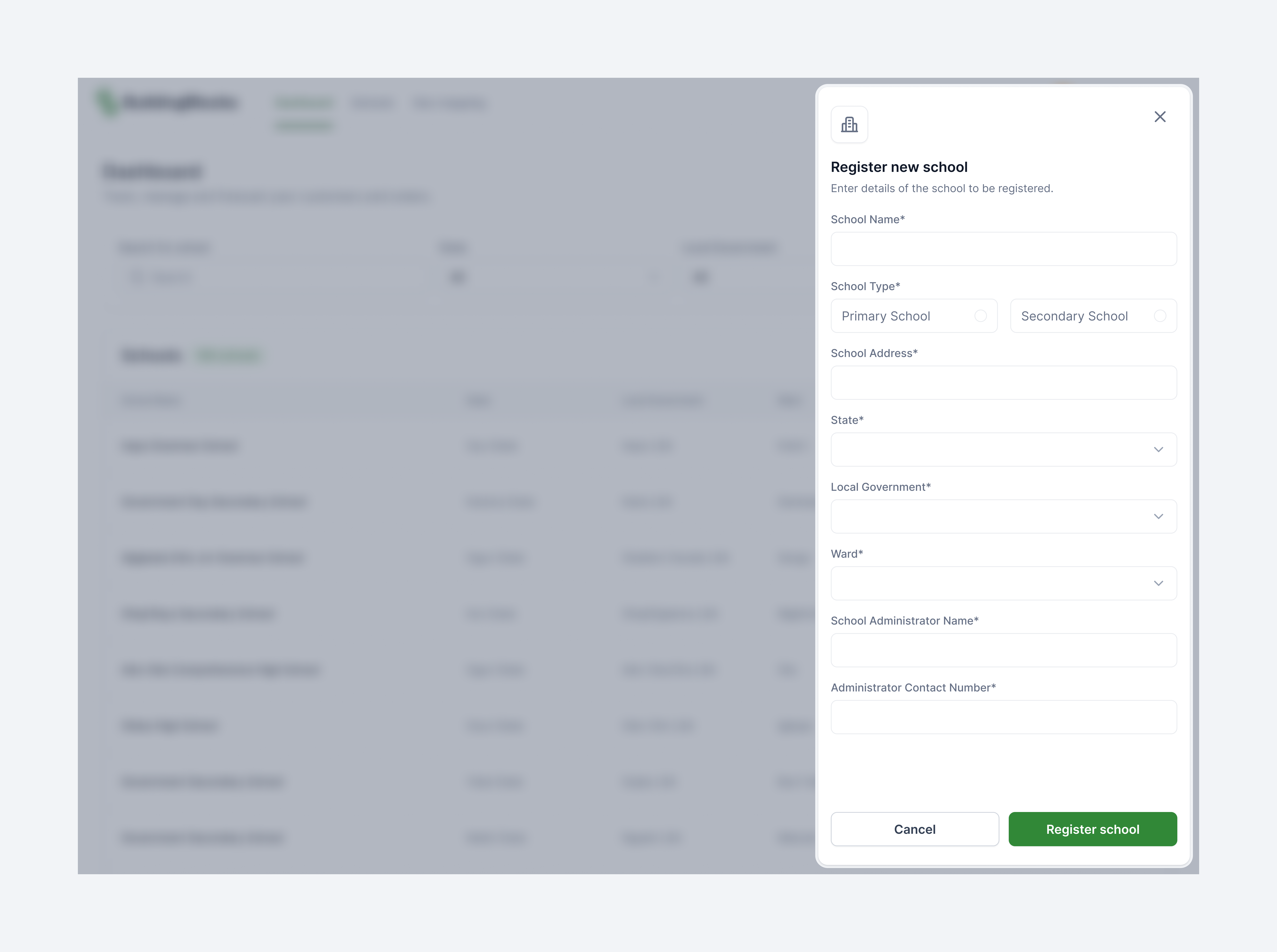 Register School app app design design interface menu register slideout menu ui ui design uiux ux design web app web application
