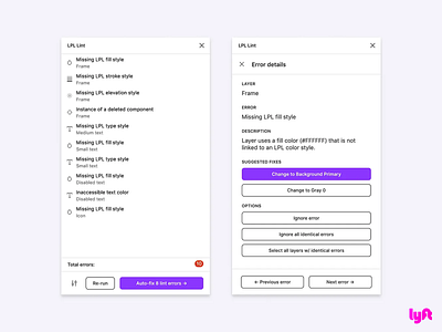 Lyft LPL Linter Private Figma Plugin branding bugs design dog figma internal language lint linter lpl lyft optimization plugin private product quality redesign team tool ux