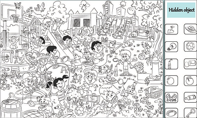 Hidden Object Puzzle Illustration for Kids activity book