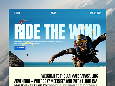F-HIGH Hero Section – UI/UX Design adventure agency bold booking destination figma hiking holiday landing page modern design mountain parasailing tourism travel travel agency typography ui design uiux web design