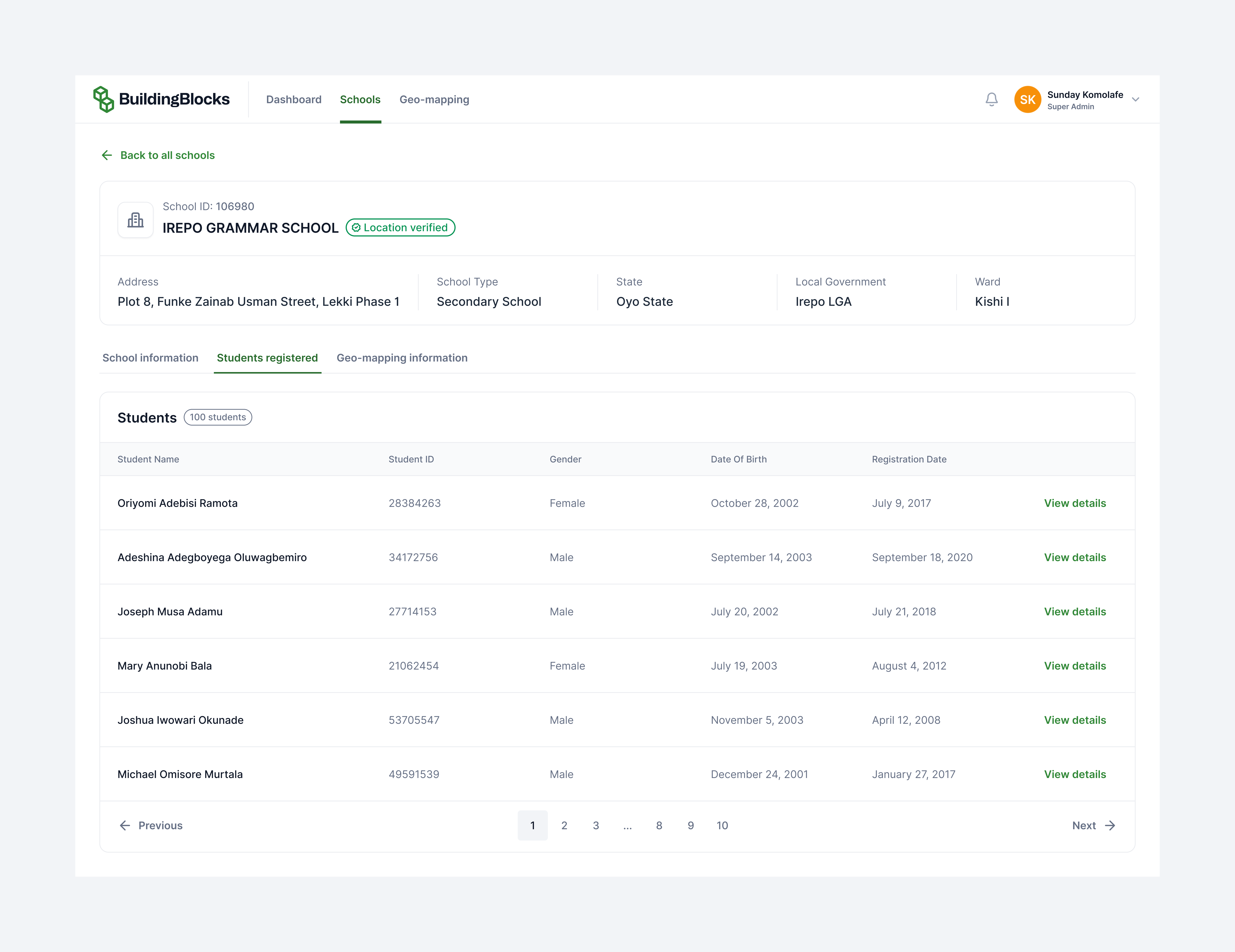 Students Registered app database design interface student table ui ui design uiux ux design web app web application