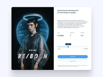 Daily UI 032 — Crowdfunding Campaign ai clean clean design concept crowdfunding crowdfunding campaign cyberpunk daily ui daily ui challenge dailyui figma funding payments poster product design ui ui design ux ux design virink
