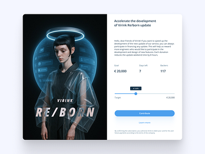 Daily UI 032 — Crowdfunding Campaign ai clean clean design concept crowdfunding crowdfunding campaign cyberpunk daily ui daily ui challenge dailyui figma funding payments poster product design ui ui design ux ux design virink
