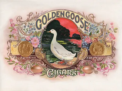 Golden Goose Cigars branding cigar label design graphic design hand done hand painted illustration logo print